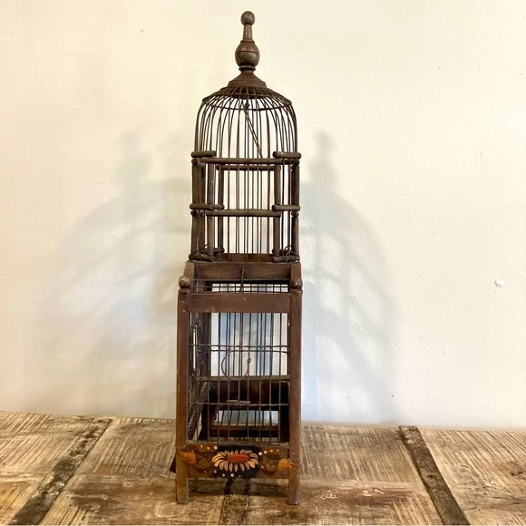 Leaning Birdcage Wooden and Wire Vintage Birdcage Poor Shape - Picture 2 of 16